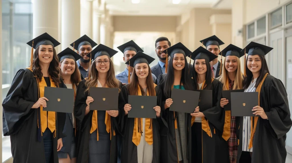 Diverse TESDA graduates from different programs ages and backgrounds proudly displaying their certificates