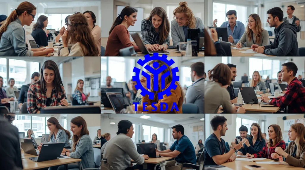 TESDA logo and various training programs in action 1
