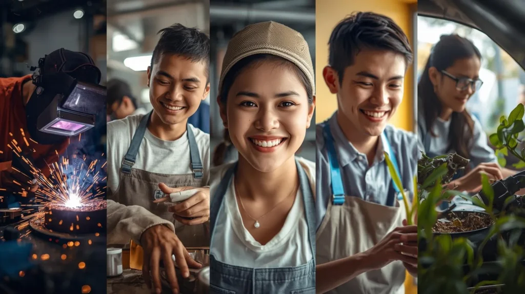 diverse TESDA scholarship recipients in various training programs