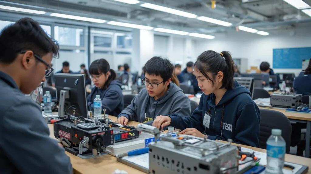 Modern TESDA technical education classroom with students working on advanced equipment