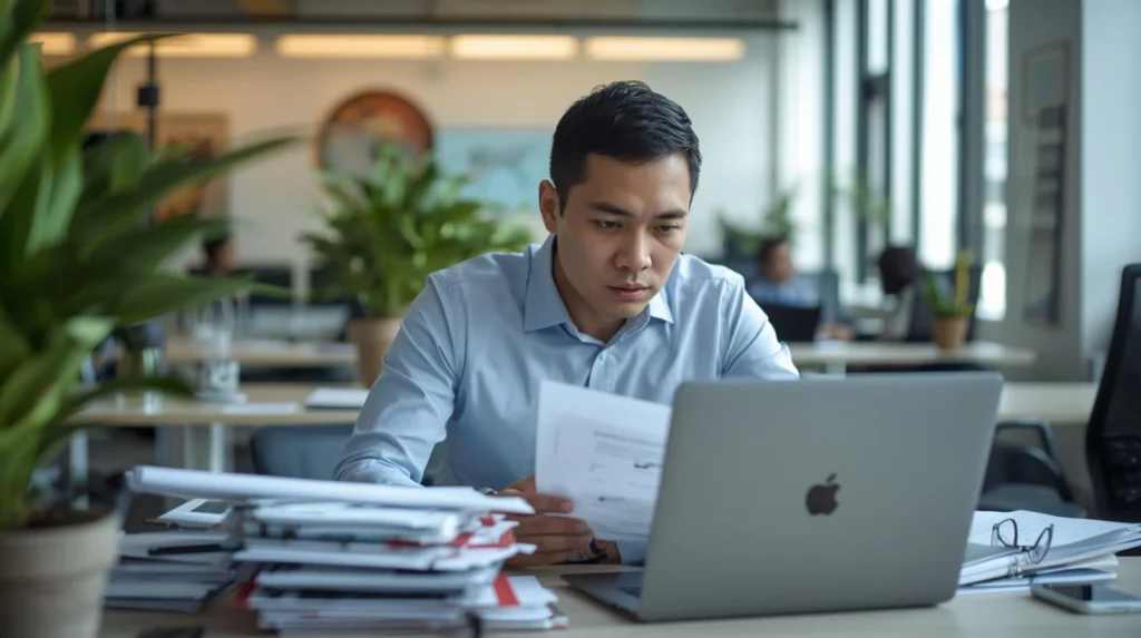 TESDA Training Needs Analysis: The Ultimate Guide to Identifying Your Perfect Skills Training Path 2 Professional analyzing training needs with documents and laptop Filipino workplace setting